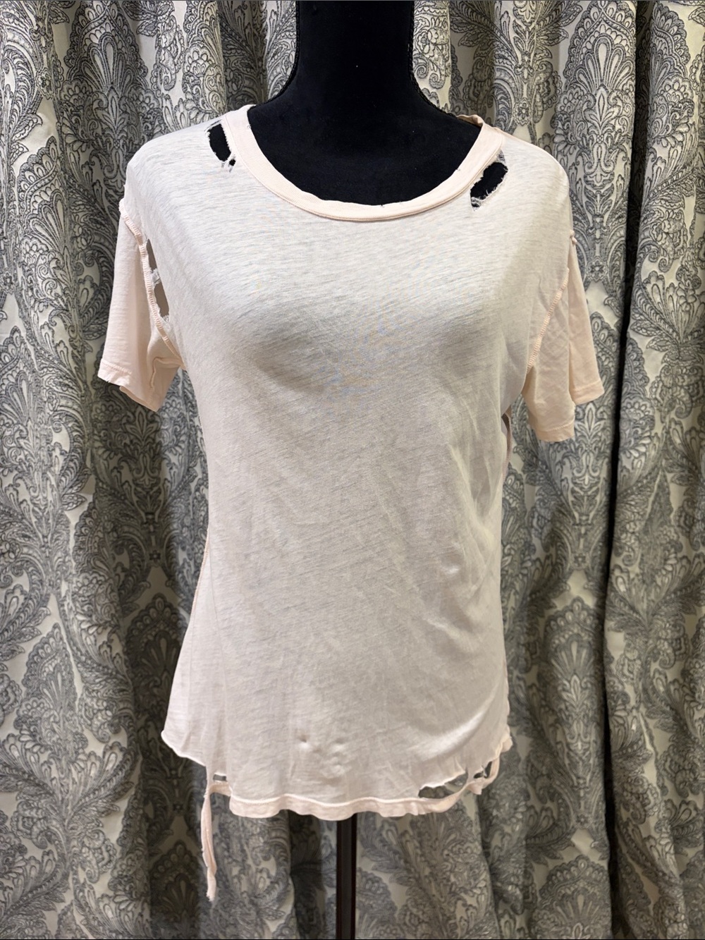 ALLSAINTS  pale peach, cotton, distressed T-shirt